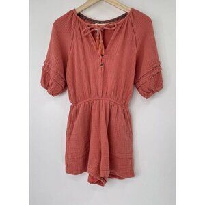 Knox Rose‎ Women's Short Sleeve Gauze Romper Coral Size XS, Beach, Bohemian
